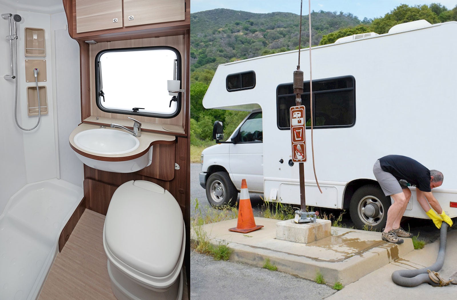 Portable RV/camper toilet and holding tank setup in Katy, Texas