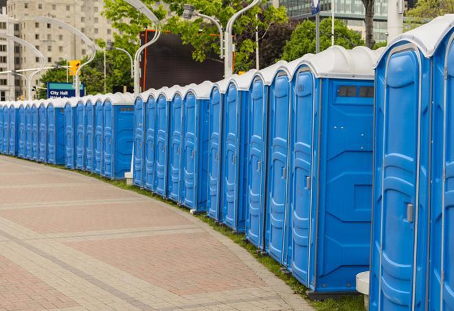 Seasonal porta potty units set up at a Katy, Texas venue